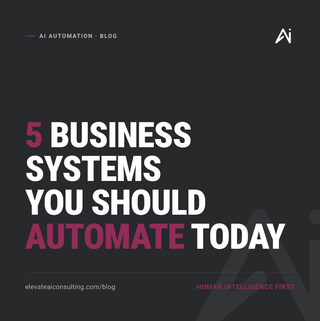 Five business systems to automate: lead alerts, follow-ups, calendar orchestration, self-updating databases, and social media distribution