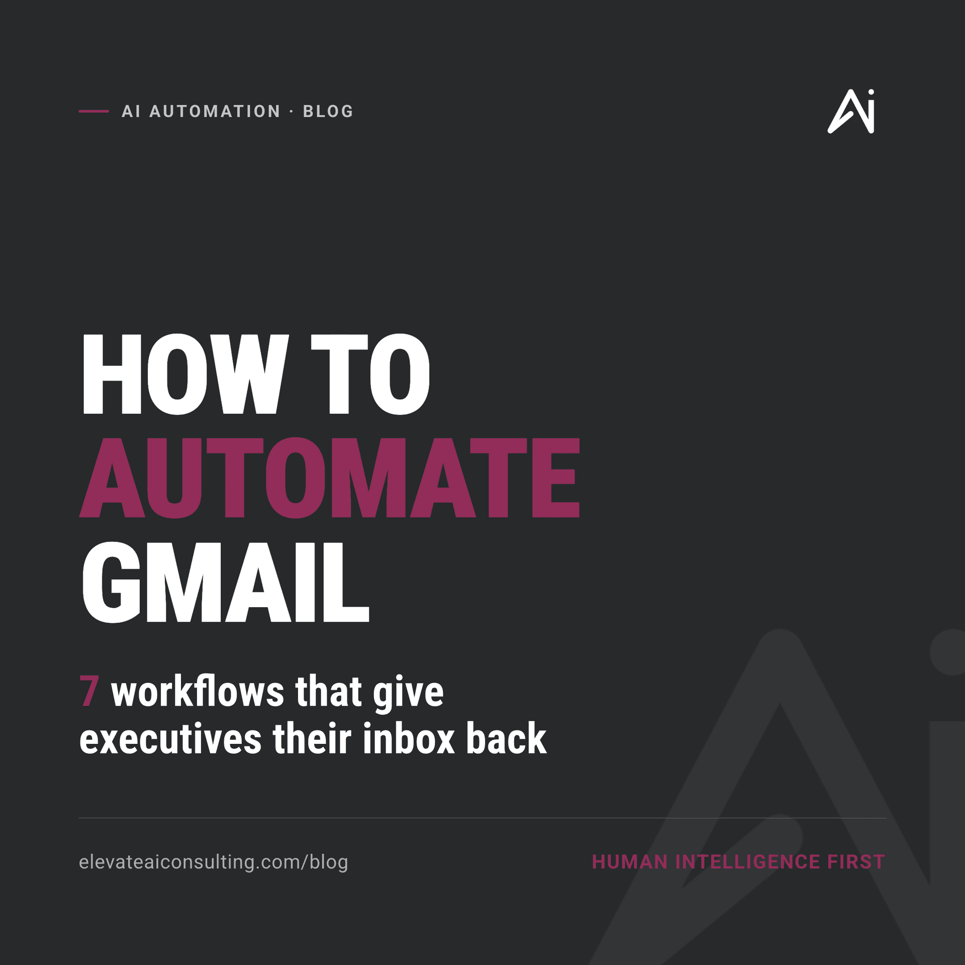 Elevate AI Consulting graphic: How to Automate Gmail, seven workflows that give executives their inbox back