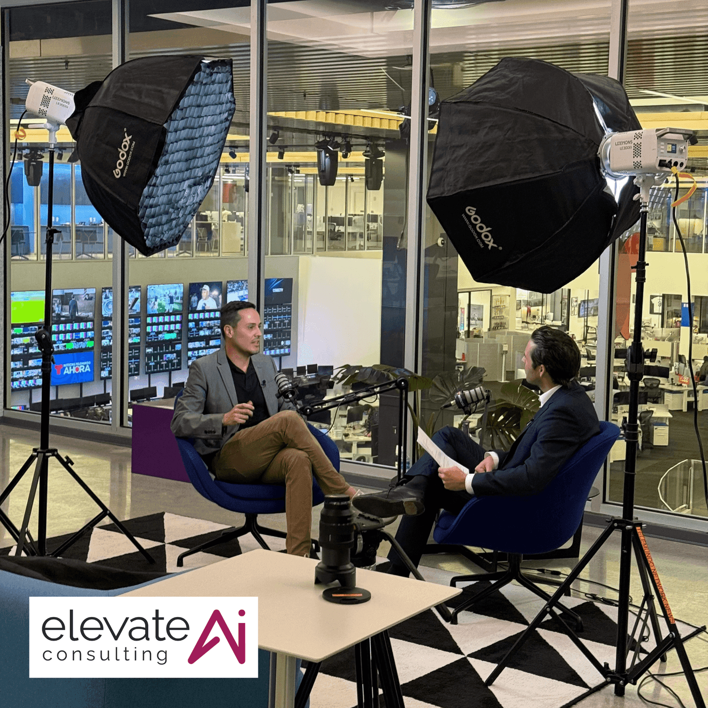 Thiago Ferreira of Elevate AI Consulting at Telemundo Center for the Un Día a la Vez podcast with Julio Vaqueiro