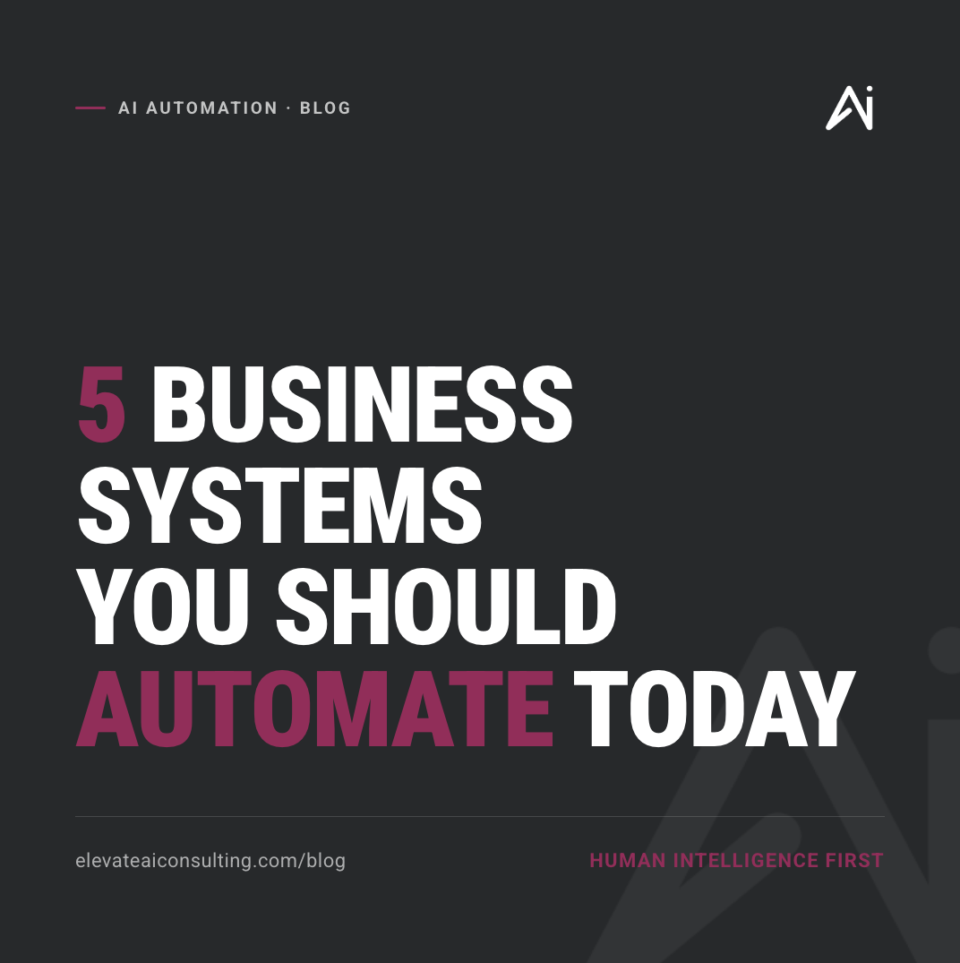 Five business systems to automate: lead alerts, follow-ups, calendar orchestration, self-updating databases, and social media distribution