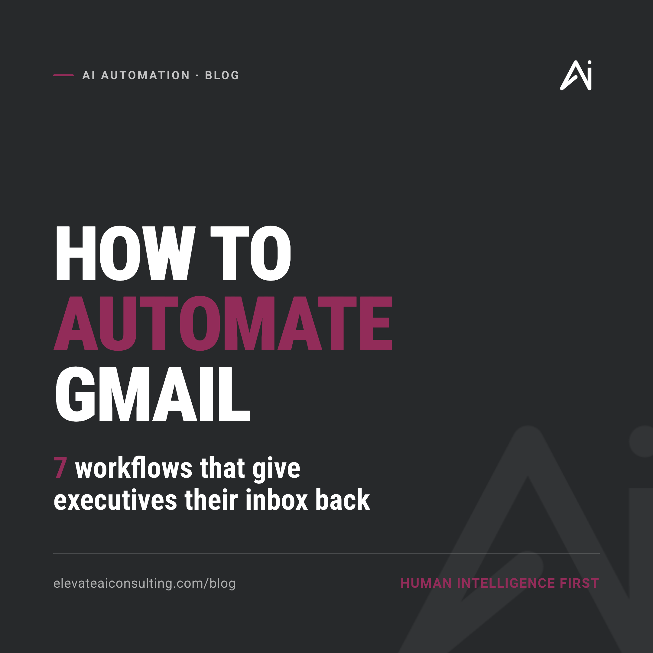 Elevate AI Consulting graphic: How to Automate Gmail, seven workflows that give executives their inbox back