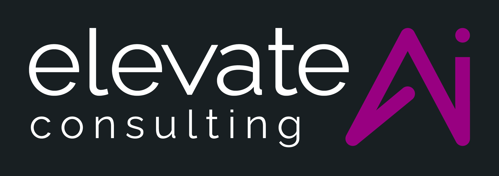 Elevate AI Consulting 2026 rebrand logo on graphite background with AI watermark pattern — dark version for contrast