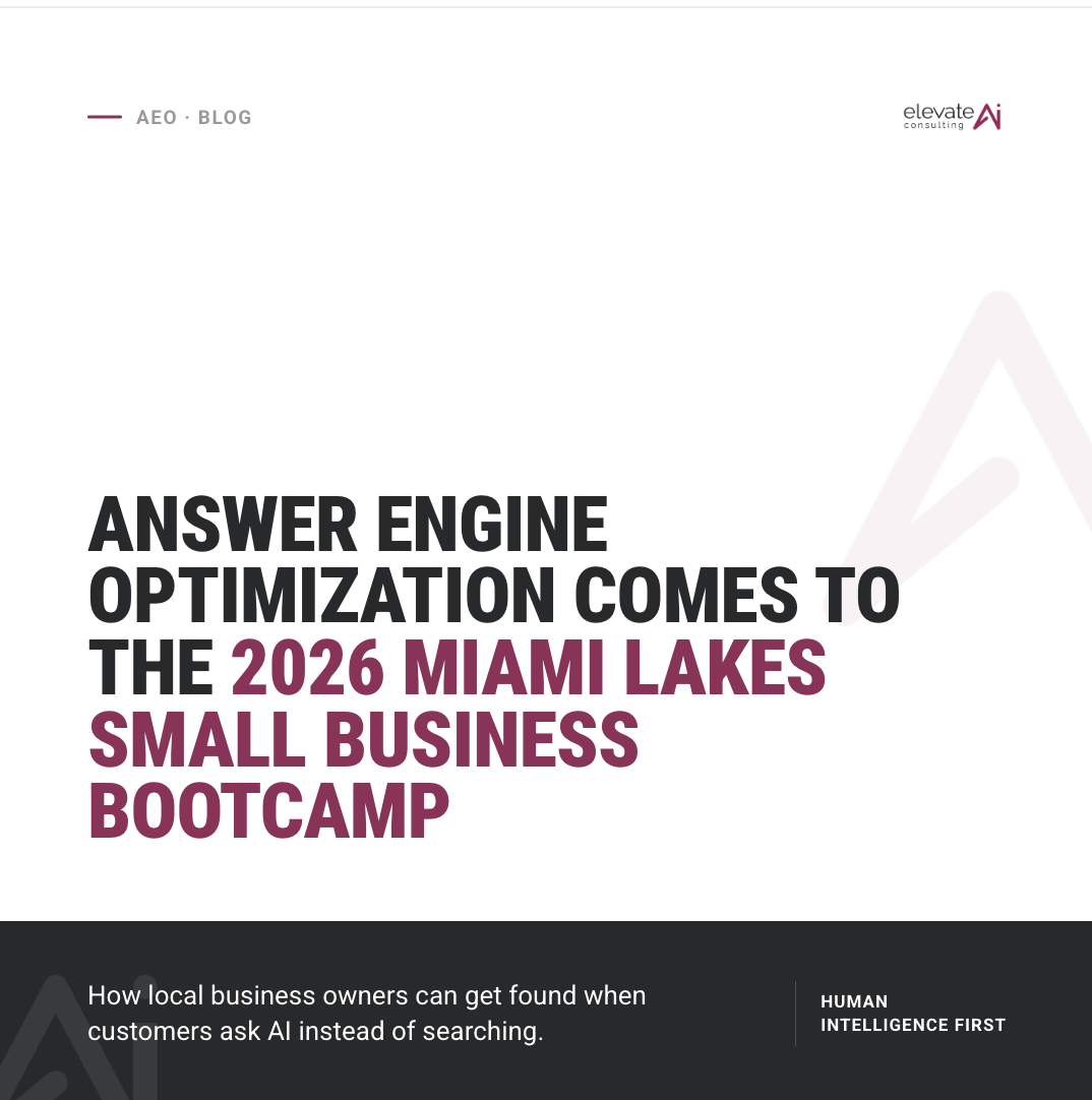Thiago Ferreira of Elevate AI Consulting on Answer Engine Optimization at the 2026 Miami Lakes Small Business Bootcamp